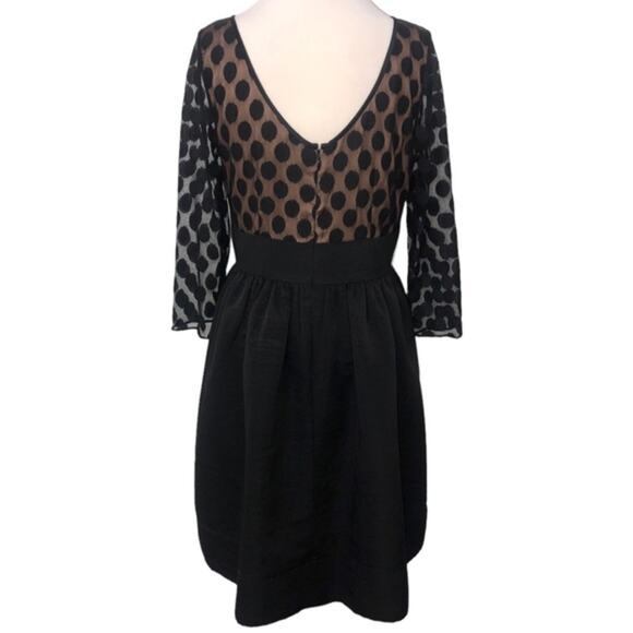 Eliza J Mesh Bodice Illusion Sleeve Fit and Flare Dress Black 10 EUC - Picture 6 of 11